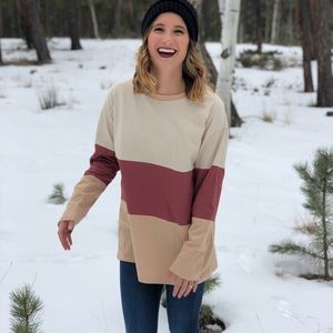 Color block long sleeve t shirt